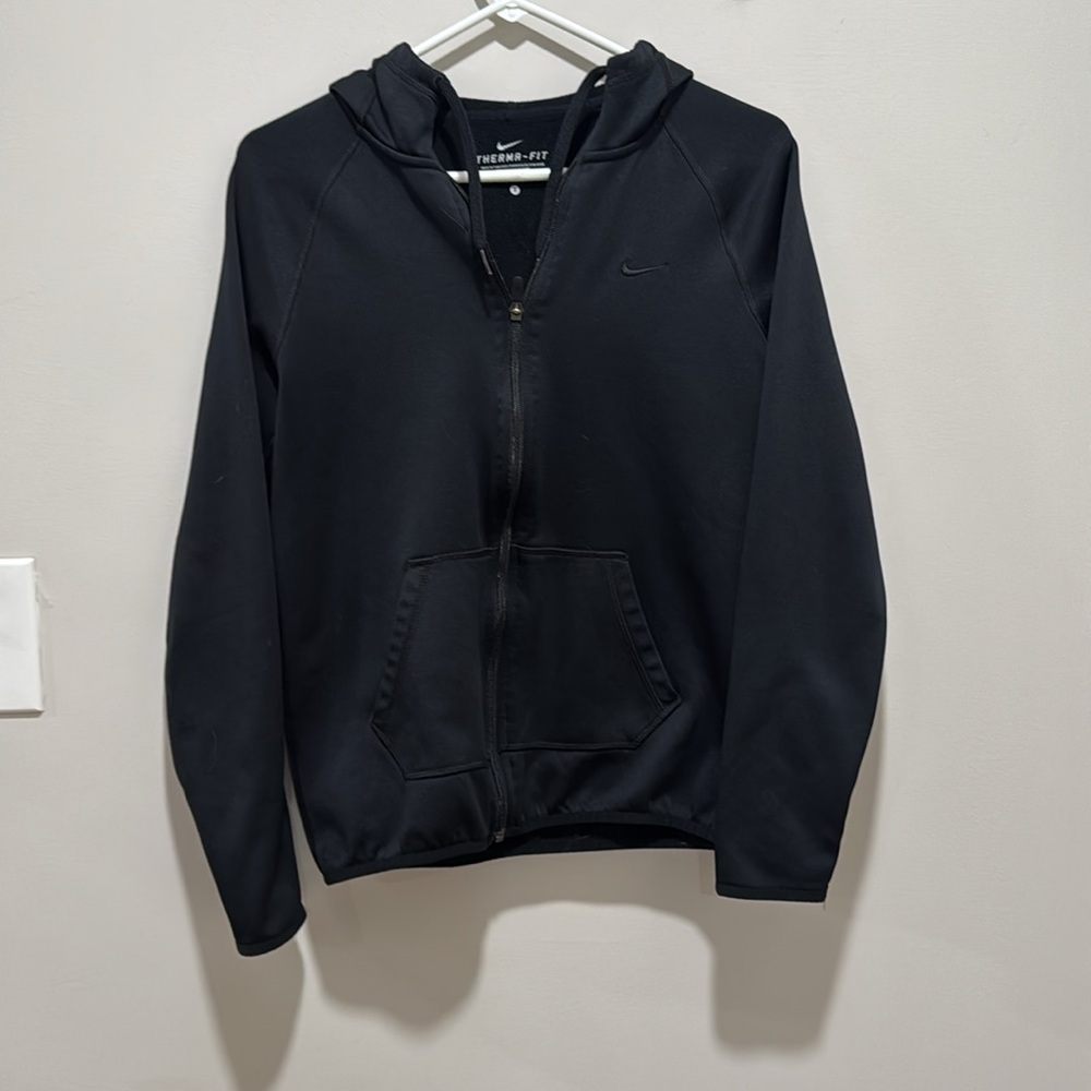 Black Nike Womens Black Full Zip Hoodie Long Sleeve Drawstring Hood Pockets
